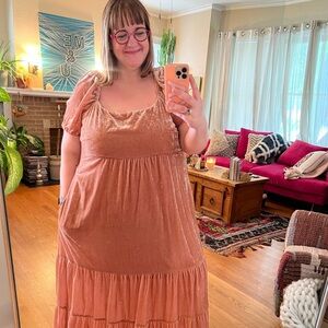Anthropologie 22W Blush Velvet maxi dress with pockets by Anthropologie